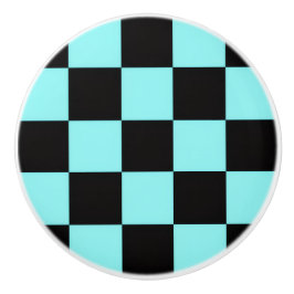 Pomo De Cerámica Aqua & Black Checkerboard Ceramic Pull