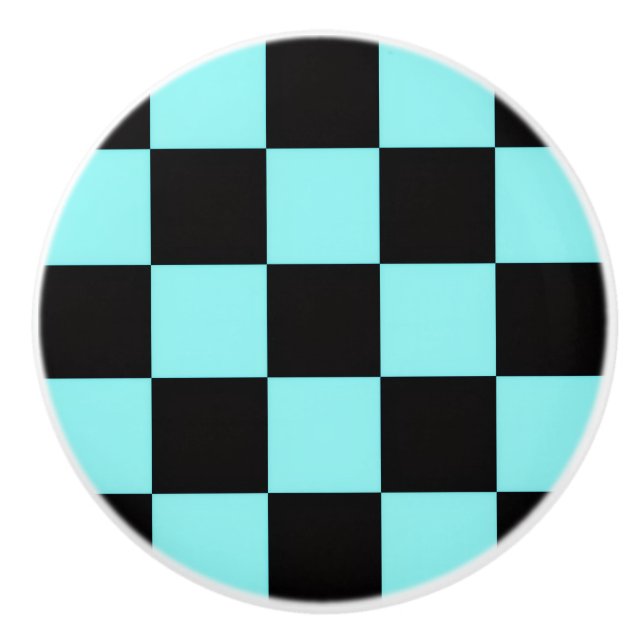 Pomo De Cerámica Aqua & Black Checkerboard Ceramic Pull (Anverso)