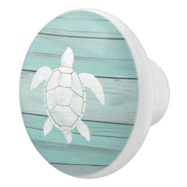 Pomo De Cerámica Aqua Blue Sea Turtle Faux Wood Drawer