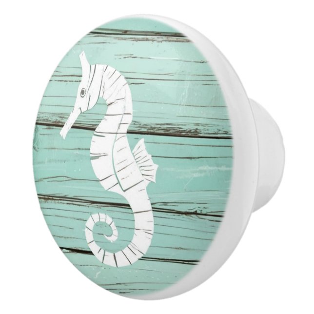 Pomo De Cerámica Aqua Blue Seahorse Faux Wood Drawer knob (Derecha)
