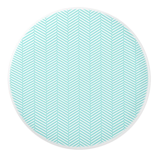 Pomo De Cerámica Aqua Blue Turquoise Verde azulada Chevron Blanco (Anverso)