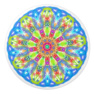 Pomo De Cerámica Aqua Lime Mandala Boho