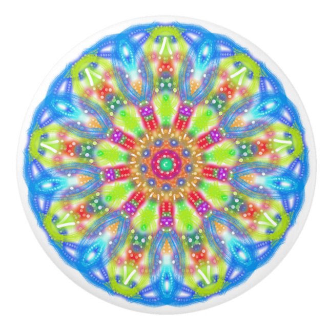 Pomo De Cerámica Aqua Lime Mandala Boho (Anverso)