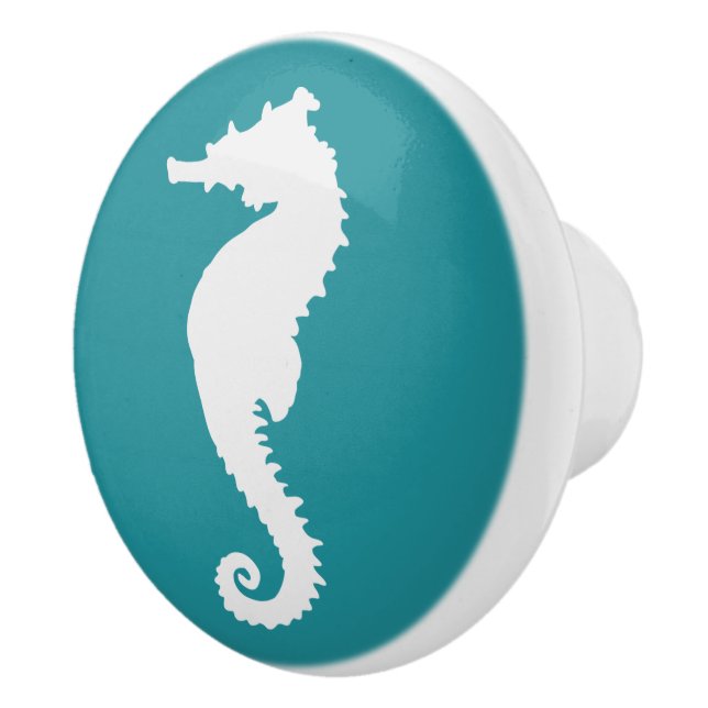 Pomo De Cerámica Aqua Turquoise and White Seahorse Nautical (Derecha)