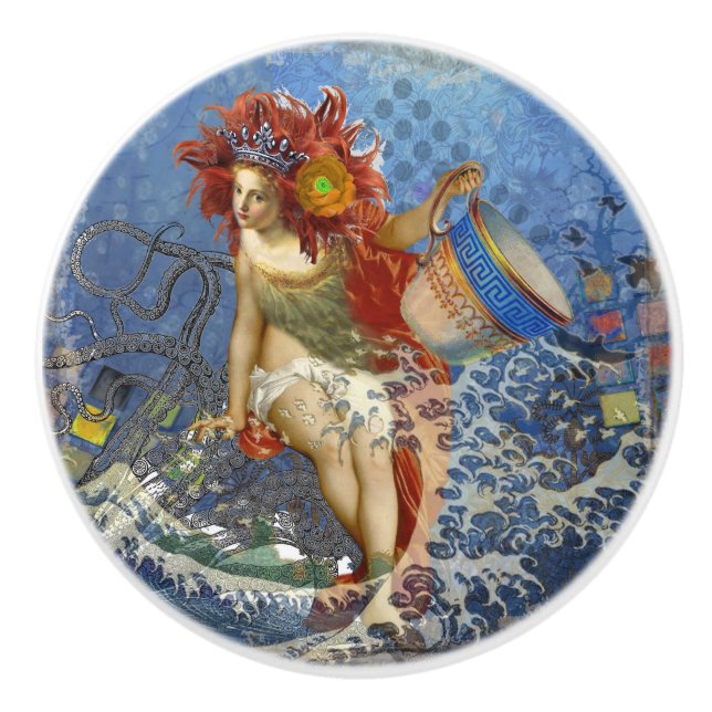 Pomo De Cerámica Aquarius Mermaid Arte Gótico Azul (Anverso)