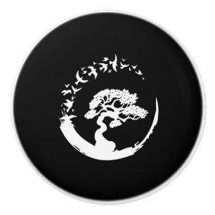 Pomo De Cerámica árbol bonsai pájaros enso japoneses manga larga