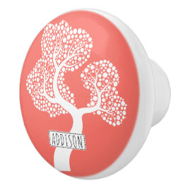 Pomo De Cerámica Árbol de círculo abstracto y nombre del coral vivo