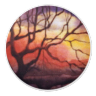 Pomo De Cerámica Árbol de invierno desnudo con sol intenso