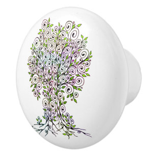 Pomo De Cerámica Árbol De La Vida - Espirales Hojas Frutas 1