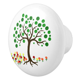 Pomo De Cerámica Árbol de reciclaje y flores