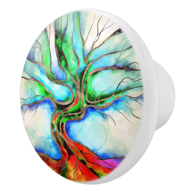 Pomo De Cerámica Árbol de vida - acuarela, tinta y oro (Derecha)