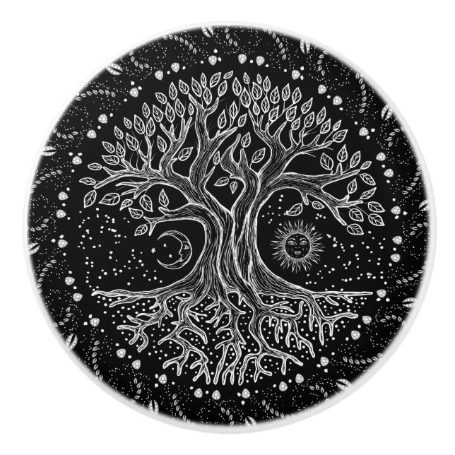 Pomo De Cerámica Árbol de vida - blanco y negro (Anverso)