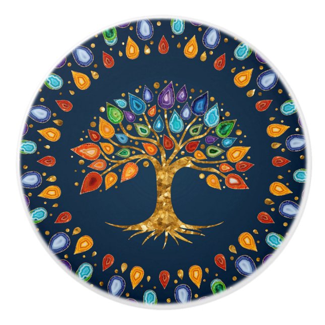 Pomo De Cerámica Árbol de vida - hojas de agate geode (Anverso)