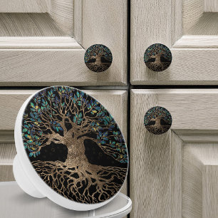 Pomo De Cerámica Árbol de vida - Ornamento Yggdrasil Golden y Marbl