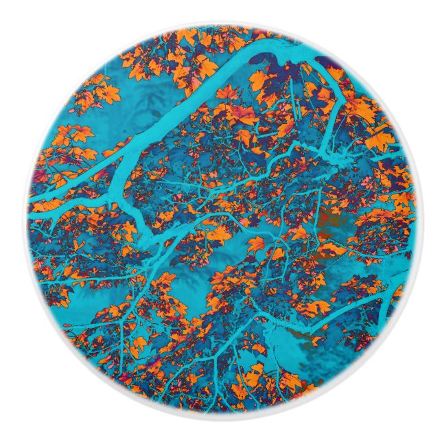 Pomo De Cerámica Árboles coloridos azules y naranjas (Anverso)