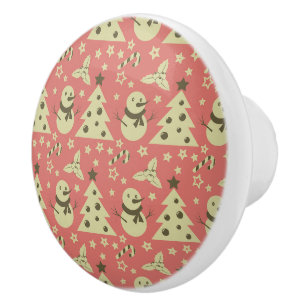 Pomo De Cerámica Árboles de Navidad retro estrella de berry caramel