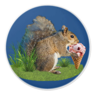 Pomo De Cerámica Ardilla que come el cono de helado