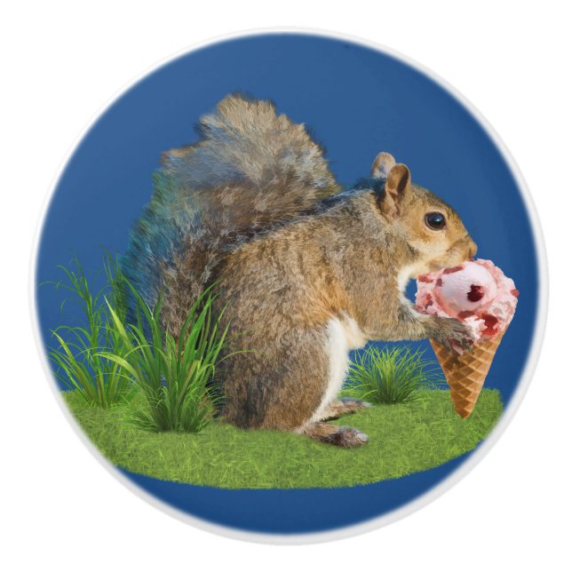 Pomo De Cerámica Ardilla que come el cono de helado (Anverso)