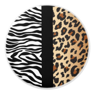 Pomo De Cerámica Armario de vestidor con estampado de cebra y leopa