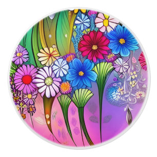 Pomo De Cerámica Armarios de Arte Floral de Flores Bohemias Únicas 