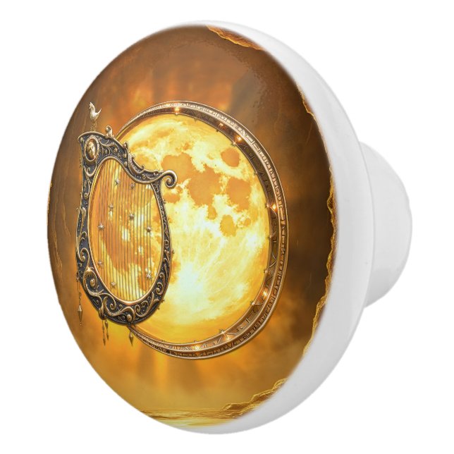 Pomo De Cerámica Arpa Celestial de la Luna Dorada.  (Derecha)