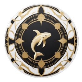 Pomo De Cerámica Art Deco Ballena Negro Oro Blanco