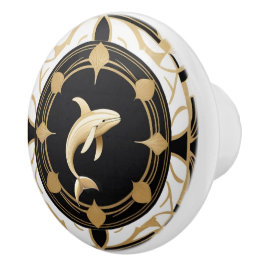Pomo De Cerámica Art Deco Ballena Negro Oro Blanco