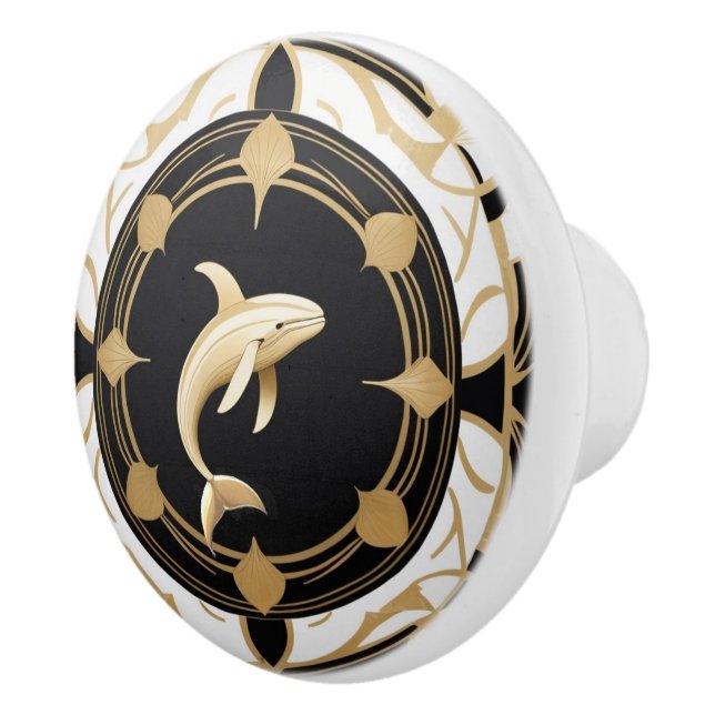 Pomo De Cerámica Art Deco Ballena Negro Oro Blanco (Derecha)