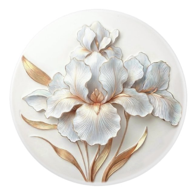 Pomo De Cerámica  Art Deco Blue Rose Gold Stylized Lilies (Anverso)