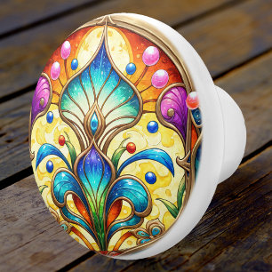 Pomo De Cerámica Art Deco Colorido Jugendstil Floral