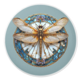 Pomo De Cerámica Art Deco Dragonfly Vidrio Manchado Oro rosa Azul