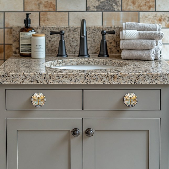 Pomo De Cerámica Art Deco Elegante Dragonfly Gold Perlas Turquesas (Subido por el creador)