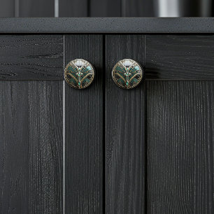 Pomo De Cerámica Art Deco Gold Filigree Esmeralda Verde y Negro