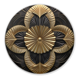 Pomo De Cerámica Art Deco Lujo Negro Y Oro