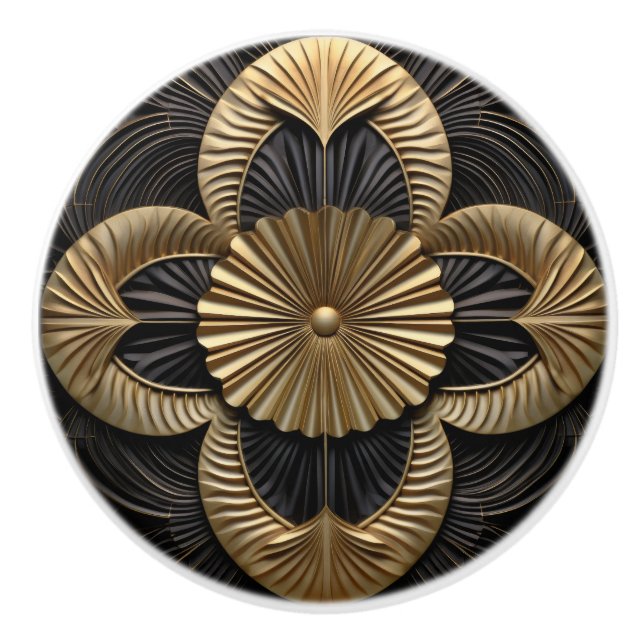 Pomo De Cerámica Art Deco Lujo Negro Y Oro (Anverso)