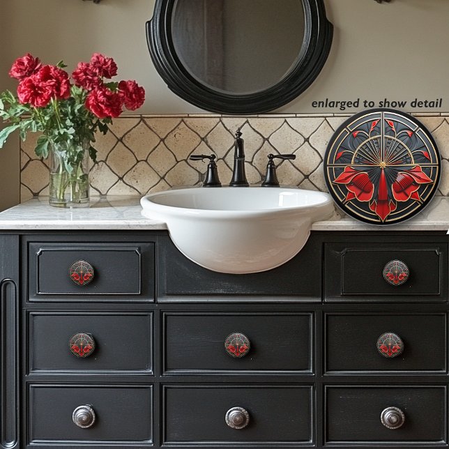 Pomo De Cerámica Art Deco Negro, Oro y Art Nouveau Rojo (Subido por el creador)