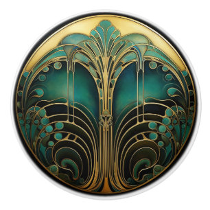 Pomo De Cerámica Art Deco Nouveau Elegante Turquesa Oro Negro