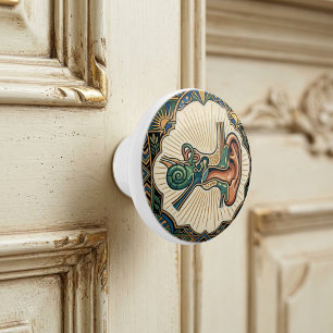 Pomo De Cerámica Art Deco Oreja Anatómica Laringología 