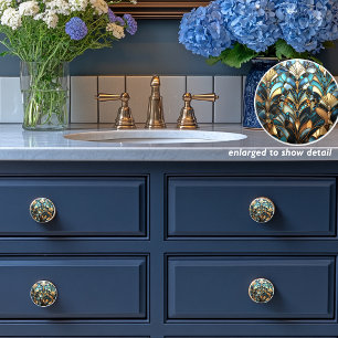 Pomo De Cerámica Art Decó Oro Verde azulado Rojo Azul Art Nouveau