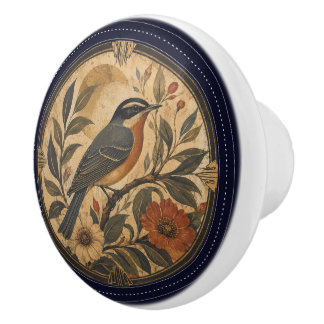 Pomo De Cerámica Art Deco Robin Flores Rojas Botánicas