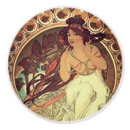 Pomo De Cerámica Art Nouveau Alphonse Mucha elegante mujer cosecha