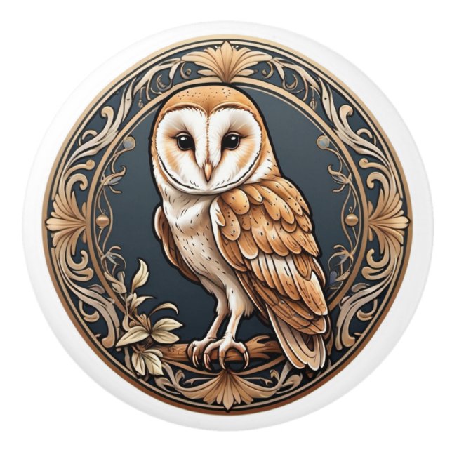 Pomo De Cerámica Art Nouveau Barn Owl (Anverso)
