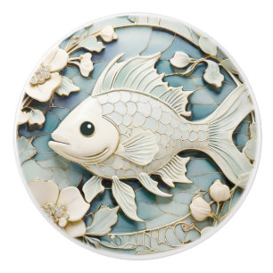 Pomo De Cerámica Art Nouveau Faux Relief Ocean Fish Right