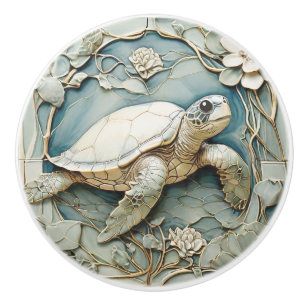 Pomo De Cerámica Art Nouveau Faux Relief Ocean Sea Turth Right
