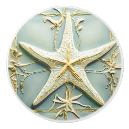 Pomo De Cerámica Art Nouveau Faux Relief Starfish Sea Star Beach