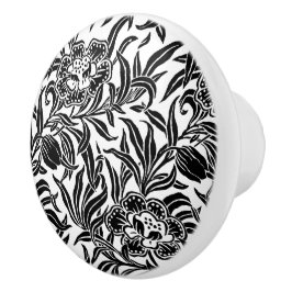 Pomo De Cerámica Art Nouveau Floral Botánico Vintage Blanco y Negro