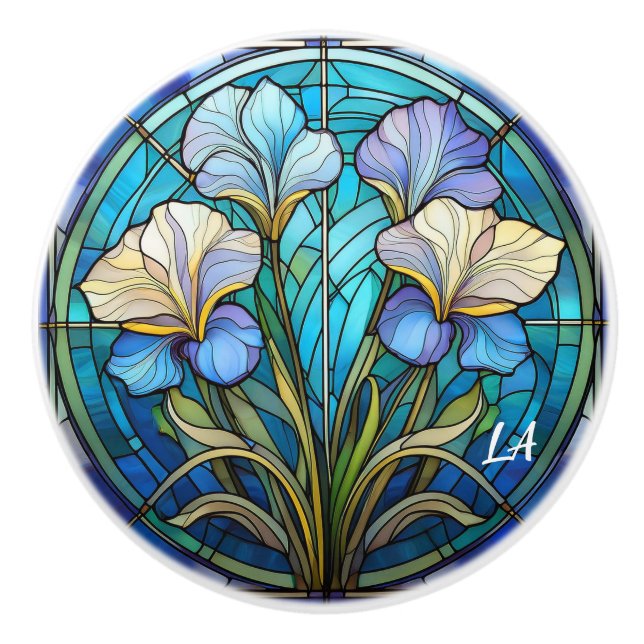 Pomo De Cerámica Art Nouveau monogramado Elegante Azul Verde azulad (Anverso)