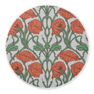 Pomo De Cerámica Art Nouveau Red Poppy Floral Print
