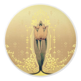 Pomo De Cerámica Art Nouveau tulipán floral rosa y dorado elegante
