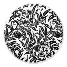 Pomo De Cerámica Art Nouveau Vintage Floral Botanical Black & White
